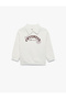 Long Sleeve Three Thread Ribbed Bow Printed Polo Collar Sweatshirt
