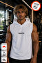 White Athlete's Undershirt Habibi Printed Standard Fit Hooded Cotton Fabric Sleeveless Men's Undershirt Tshirt