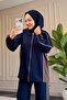 6625 - Stylish Comfortable Loose Viscose Soft Interlock Fabric Side Panel Fabric and Sleeve Stripe Detailed Hooded Women's Set - 4