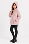 Girl's Winter Hooded Buttoned Lined Horizontal Striped Plush Coat Ak4518 - 3