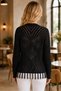 Women's Open Front Long Sleeve Tasseled Diamond Patterned Comfortable Casual Black Knitwear Cardigan - 3