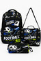 Football Themed 3-Piece Primary School School Bag Set – Backpack + Lunch Box + Pen Holder |   Black-Blue