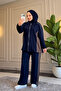 6625 - Stylish Comfortable Loose Viscose Soft Interlock Fabric Side Panel Fabric and Sleeve Stripe Detailed Hooded Women's Set - 2