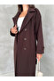 Women's Bitter Brown Lined 6-Button Long Trench Coat - 4