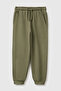 Boys' Khaki Sweatpants with Embroidered Logo on the Front and Ribbed Pockets