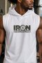 White Iron Camouflage Printed Standard Fit Hooded Sports Athlete Cotton Fabric Sleeveless Men's Athlete Tshirt - 2