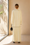 Women's Cream Corduroy Knitwear Long Skirt Two-Piece Set Polo Neck Long Sleeve - 3