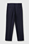 Men's Navy Blue Pleated Trousers with Elastic Waist - 2