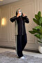 6625 - Stylish Comfortable Loose Viscose Soft Interlock Fabric Side Panel Fabric and Sleeve Stripe Detailed Hooded Women's Set - 2