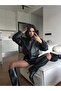 Women's Viral Model High Collar Zippered Leather Jacket - 4