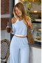 Women's 3-Piece Set Oversized Boat Neck Long Sleeve Blouse, Halter Neck Tank Top and Elastic Waist Wide Leg Pants Set