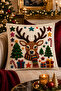 3D Set of 4 Digital Printed Gift Pillow Covers with New Year's Themed Deer and Santa Claus Figures - 4
