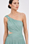 Women's One-Shoulder Long Evening Dress with Window Detail 7140 Mint - 2