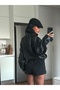 Women's Viral Model High Collar Zippered Leather Jacket - 5