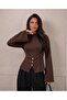High Collar Spanish Sleeve Gold Buttoned Peplum Blouse - 4