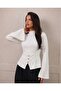 High Collar Spanish Sleeve Gold Buttoned Peplum Blouse - 2