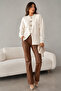 Women's Ecru Pearl Detailed Knitwear Front Button Detailed Oversize Long Sleeve Knitted Sweater - 2