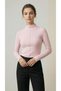 Women's Powder Pink Ribbed Fabric High-Neck Long-Sleeved Blouse with Front Seam Detail - 2