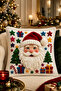 3D Set of 4 Digital Printed Gift Pillow Covers with New Year's Themed Deer and Santa Claus Figures - 3