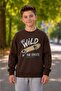 Green-Black-Navy Blue-Brown Four-Piece Crew Neck Children's Sweatshirt with Fleece Inside and Teddy Bear and Trex Dinosaur Prints - 2