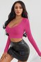 Night Women's Fuchsia Long Sleeve Square Neck Crop Top Blouse - 5