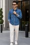 Men's Oversized Solid Long-Sleeve Denim Shirt - Blue