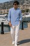 Men's Slim Fit Solid Long-Sleeve Denim Shirt - Blue