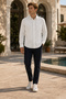 Men's Slim Fit Checked Long-Sleeve Shirt - White