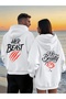 Lover Couple Combination Beauty Beast Back Printed Design Hooded Sweatshirt Set of 2