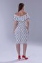 Women's White Black Polka Dot Pattern Shoulder Detail Ruffle Collar Stretchy Plus Size Dress - 6