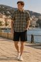 Men's Regular Fit Checked Short-Sleeve Shirt - Brown