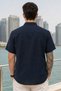 Men's Regular Fit Solid Short-Sleeve Shirt - Navy - 3
