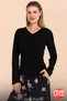 Women's Black Floral 92% Viscose Lycra Pajama Set Long Sleeve Wide Leg 11700 - 4
