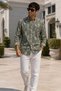 Men's Slim Fit Printed Cotton Long-Sleeve Shirt - Olive