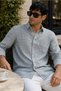 Men's Slim Fit Checked Cotton Long-Sleeve Shirt - Mint - 4