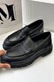 Cowhide Moccasin High Sole Shoes Black - 2
