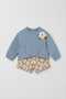 Girl's Sky Blue Long Sleeve Double Bermuda Top and Bottom Set - 2