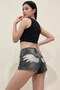 Black Washed Wing Embroidered Y2K Denim Shorts - 2