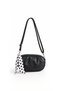 Black Drawstring Women's Shoulder Bag - Faux Leather Daily Crossbody Bag with Polka Dot Shawl Detail