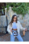Ecru Buttoned Velvet Collar Denim Jacket