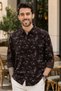 Men's Slim Fit Printed Long-Sleeve Shirt - Coffee - 2