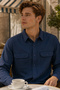 Men's Regular Fit Solid Long-Sleeve Shirt - Navy - 4