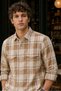 Men's Slim Fit Checked Long-Sleeve Shirt - Tan - 2