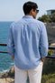 Men's Slim Fit Solid Long-Sleeve Denim Shirt - Blue - 3