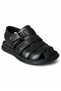 Men's Genuine Leather Black Sandals with Adjustable Straps and Comfortable Sole for Daily Use