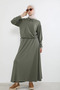 Collared Zipper Detail Skirt Suit - Khaki