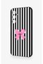 Samsung A54 Compatible Pink and White Ribbon Patterned Silicone Case - 4