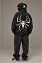 Unisex Oversize Masked Zippered Hoodie with Large Back Print, 3 Thread Thick Sweatshirt - 2