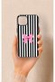 iPhone 14 Compatible Pink and White Ribbon Patterned Silicone Case