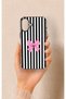 iPhone 16 Plus Compatible Pink and White Ribbon Patterned Silicone Case